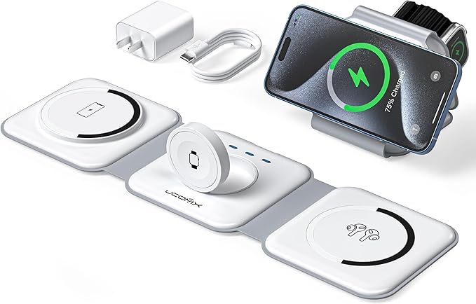 UCOMX 3 in 1 Charging Station for Multple Devices,Foldable 3 in 1 Wireless Charger for Travel,NANO Wireless Charging Stati...