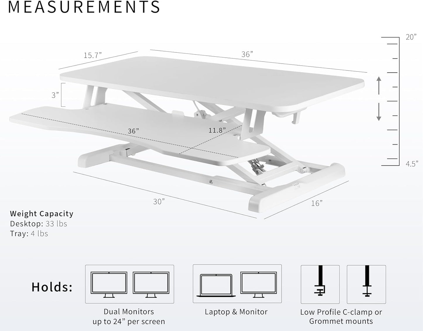 VIVO 36 inch Desk Converter, K Series, Height Adjustable Sit to Stand Riser, Dual Monitor and Laptop Workstation with Wide Keyboard Tray, White, DESK-V036KW