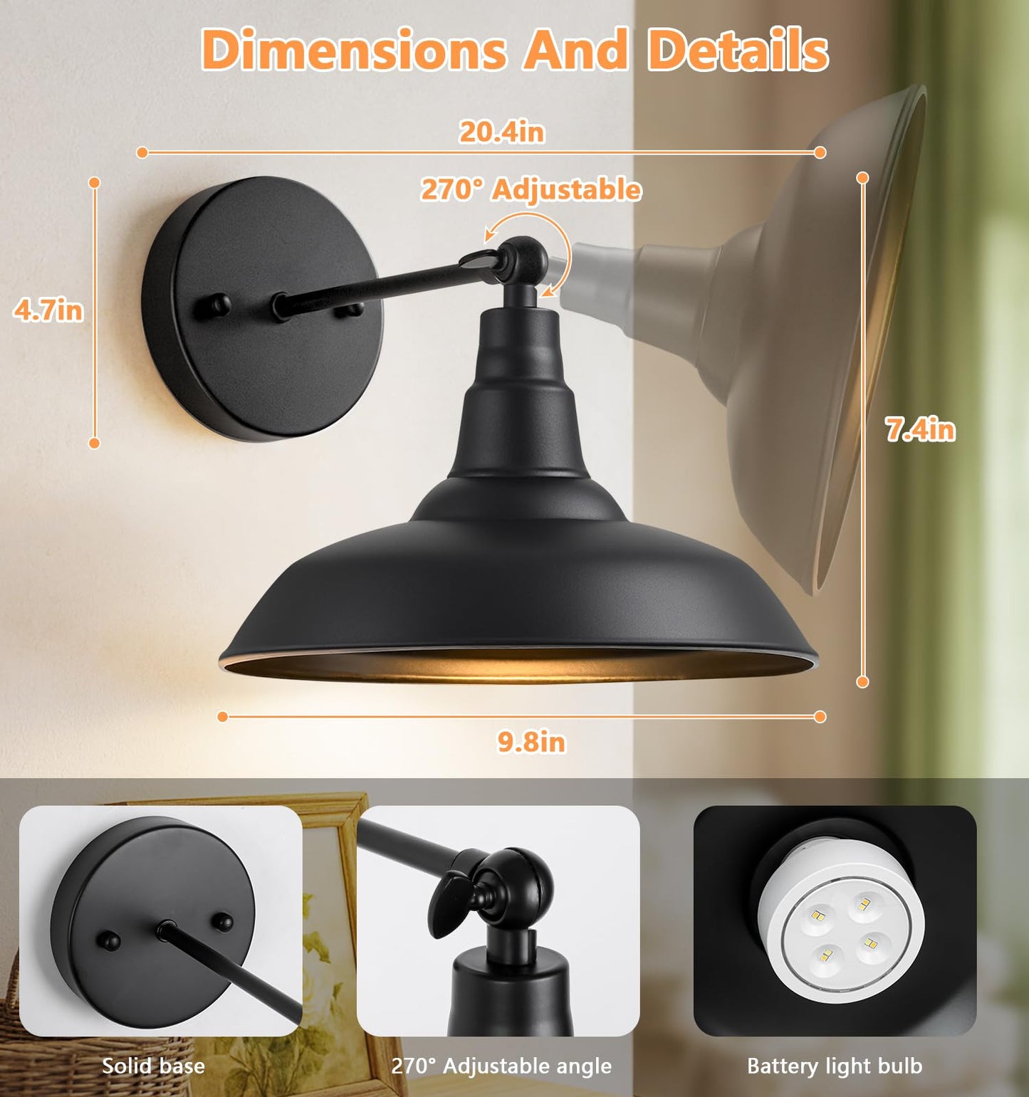 Lzwelcy Wall Sconces Set of 2, Battery Operated, Remote Control, Metal, Black, Model 9008, Indoor Lighting for Bedroom and Hallway