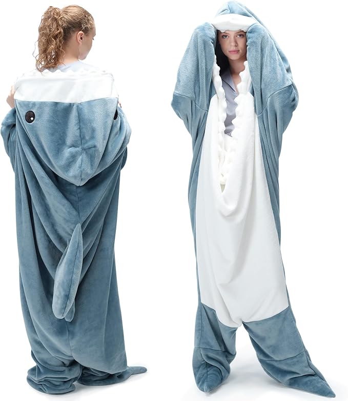 Touchat Shark Blanket for Adult Super Soft Cozy Flannel Throw Wearable Blanket, Cartoon Animals Blanket Hoodie, Sleeping B...