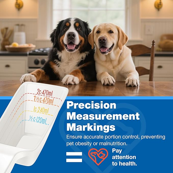 Food Scoop 2 PACK,2 Cup Capacity Dog Food Scoop With Measuring Lines For Dog, Puppy and Cat Coffee Bean Scoop, Flour Scoop (Large White)