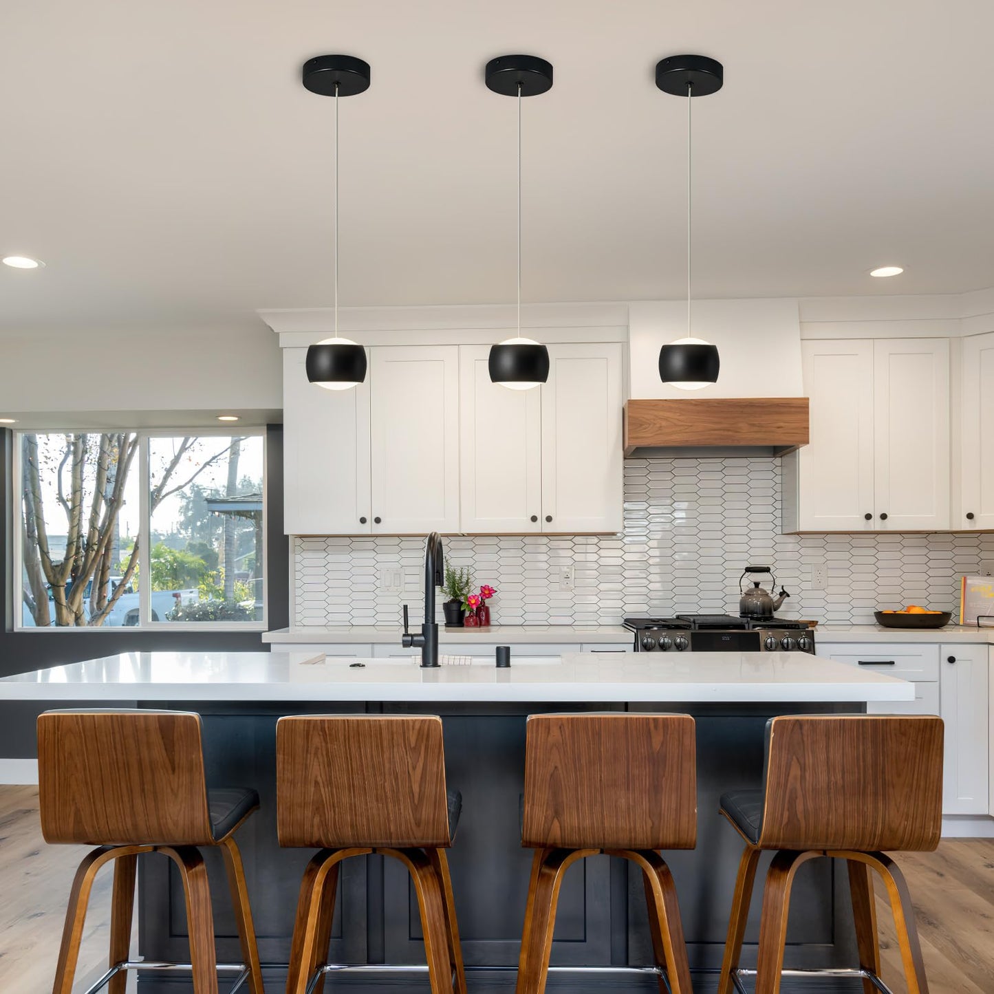 Adcthome Modern Led Dimmable Pendant Light Fixtures Mini Island Pendant Lighting For Kitchen Island Dinning Room Bedroom Bar  Kitchen Island Ceiling Hanging Light Fixtures(Black-3-Pack)