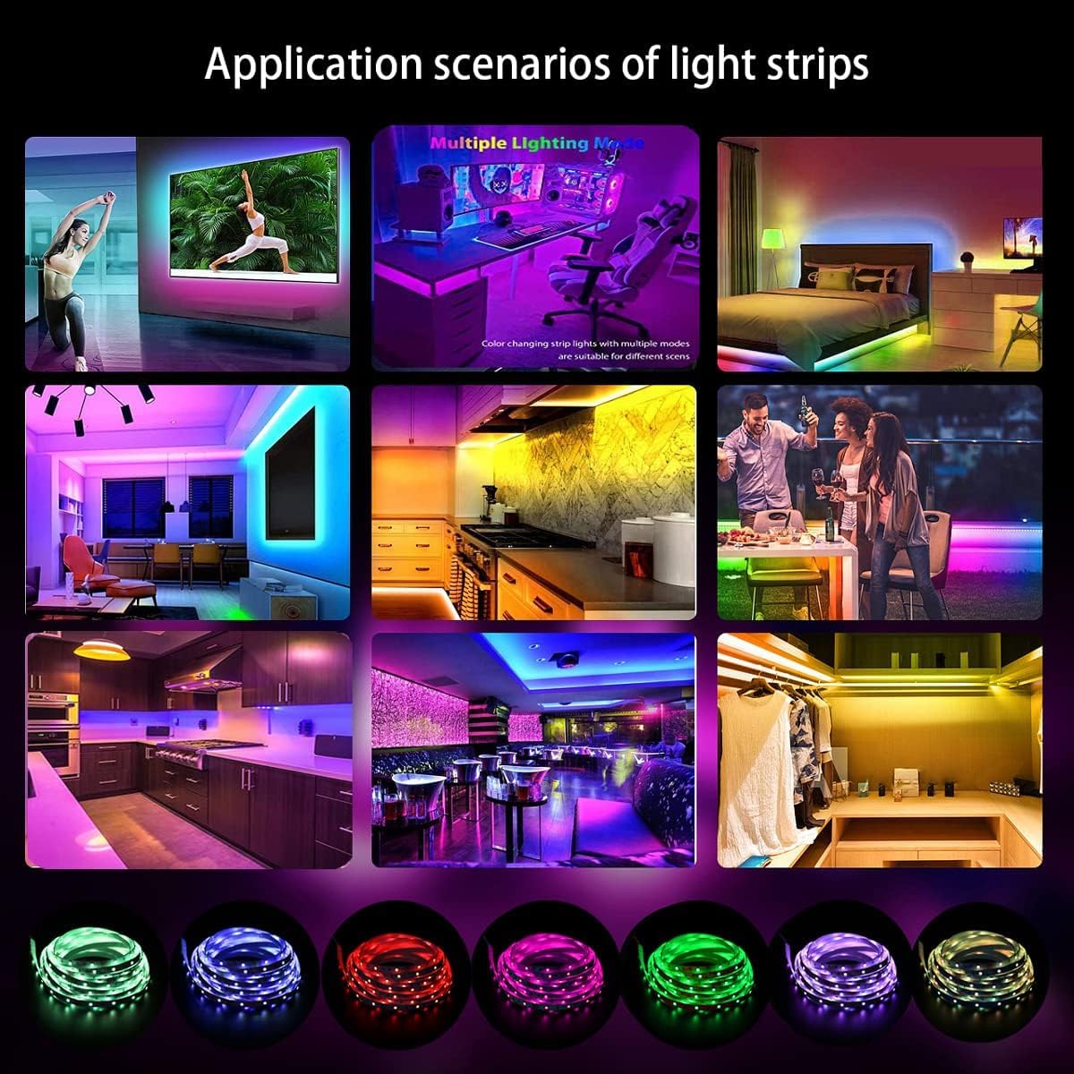 IKERY LED Strip Lights, 130ft RGB Music Sync, Bluetooth Controller, Cuttable & Dimmable, Multicolor, PVC