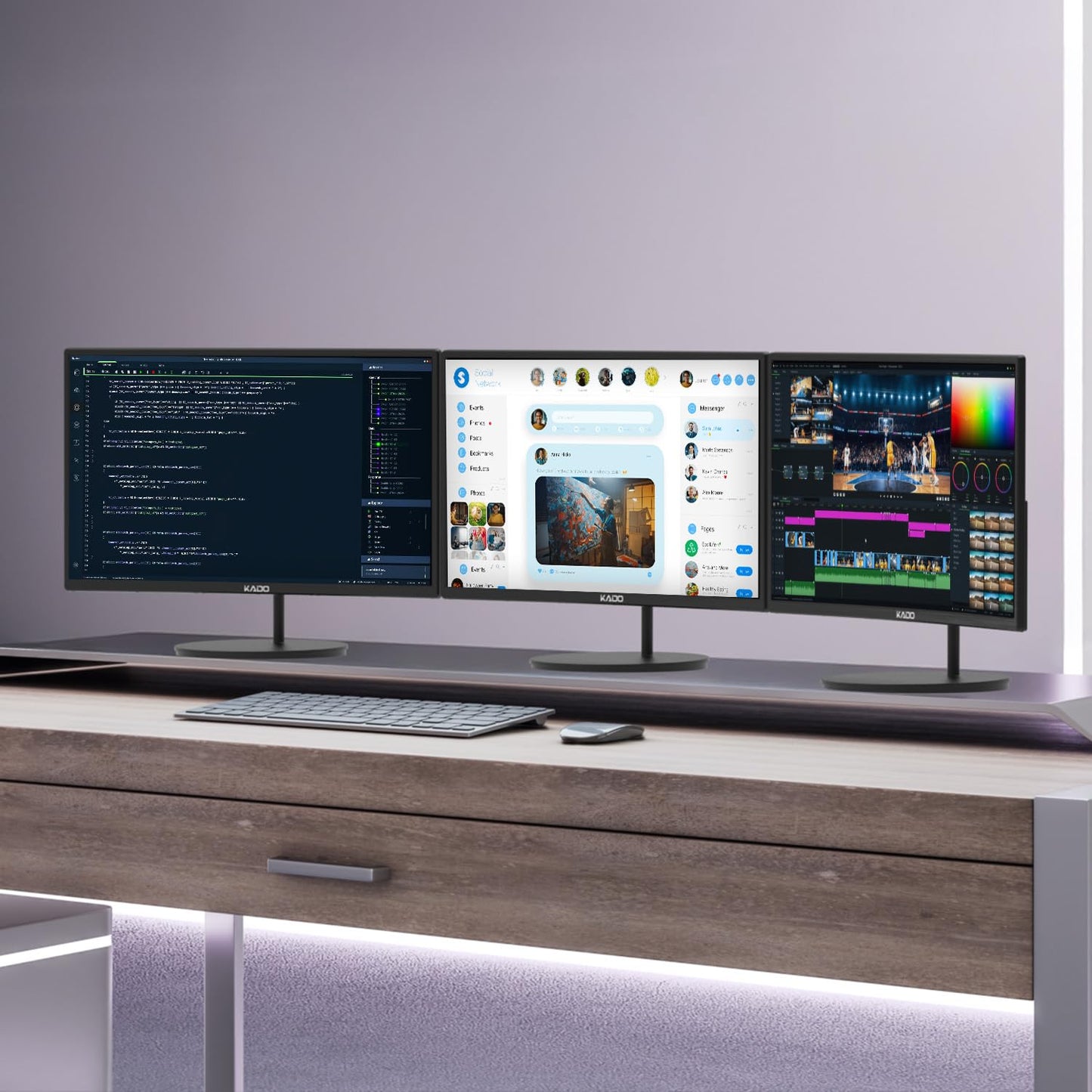 Kado Triple Monitor Setup - 3-Pack 27" 1920x1080 Curved Computer Monitor 1500R 75Hz VESA Mount HDMI Office Gaming Hybrid Sim Racing Built-in Speakers (C27 Trio Series)
