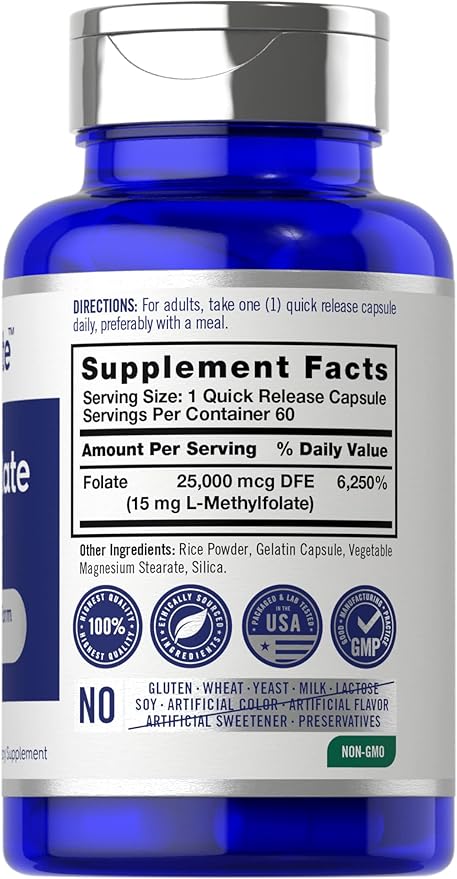 Carlyle L Methylfolate 15mg | 60 Capsules | Max Potency | Optimized and Activated | Non-GMO, Gluten Free | Methyl Folate, 5-MTHF | by Opti-Folate