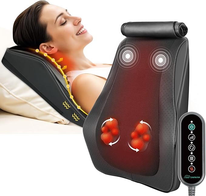 Snailax Back Massager for Back Pain Deep Tissue, Shiatsu Neck and Back Massager with Heat, Vibration, Kneading Massage Pil...