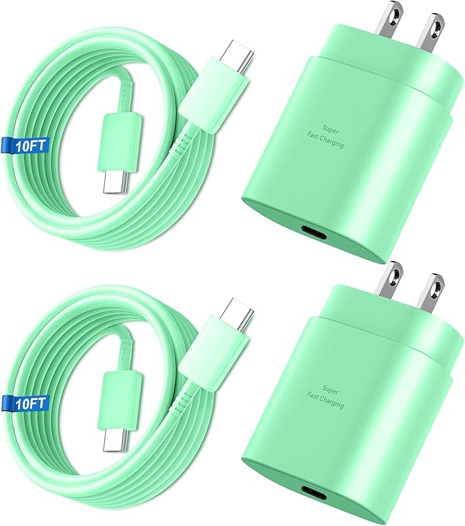 Super Fast Charger Type C, 25W USB C Wall Charger Fast Charging for Samsung Galaxy S25 Ultra/S25/S25+/S24+/S24 Ultra/S24/S24+/S23 Ultra/S22 Ultra/S21 Ultra with 10FT Long Type C Charger Cable 2Pack