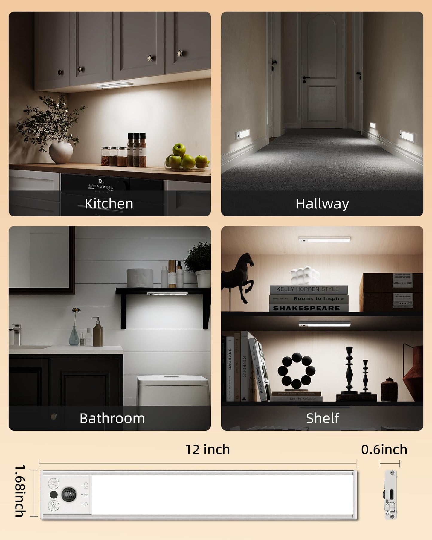 Ezvalo 12Inch Under Cabinet Lighting  Led Motion Sensor Light Indoor  3100Mah Usb Rechargeable Closet Lights  Dimmable & Magnetic Wireless Under Counter Lights For Kitchen  Pantry  Stairs (2 Pack)