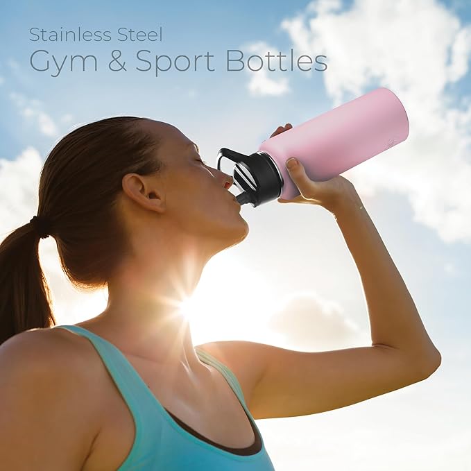 SipX™ Triple-Insulated Stainless Steel Water Bottle 40oz. With 3 Lids, BPA-Free Reusable Insulated Water Bottle Keeps Cold 24 Hours, Metal Water Bottle Made Of Sustainable Material For Hiking & Biking