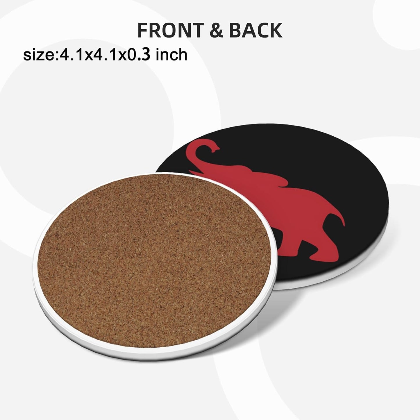 Elephant Coasters for Drinks Set of 4, Absorbent Ceramic Drink Coasters for Coffee Table Wooden Table Cup Bar, 4 Inches