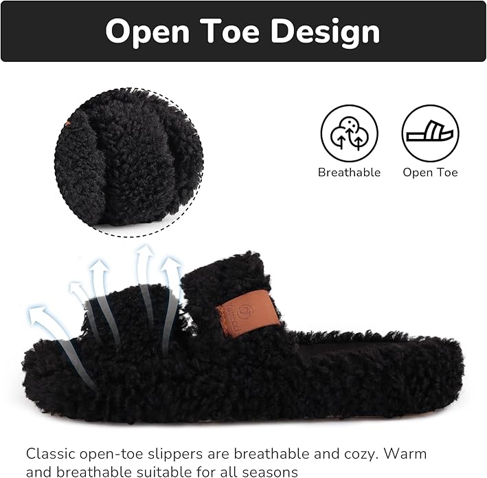 Youecci Girls Fuzzy Slippers-Soft Open Toe Slippers with Memory Foam & Arch Support, Dual-Strap Warm Comfy Home Slides Indoor House Shoes