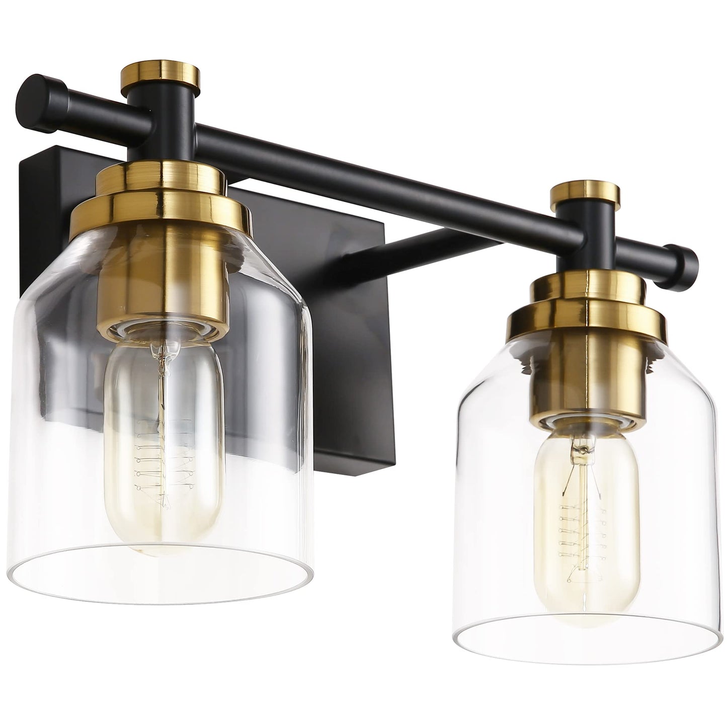 SOLFART Vintage Wall Lighting Sconce 2 Lights Black Brass Glass Shade Model 7900-2