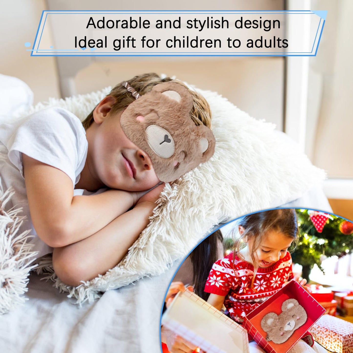 JRINYE Cute Capybara Plush Sleep Mask Eye Mask Sleeping Masks Funny Lovely Animal Soft Fluffy Eyes Cover Blindfold Eye Shade for Kids Girls and Adult Travel - Brown