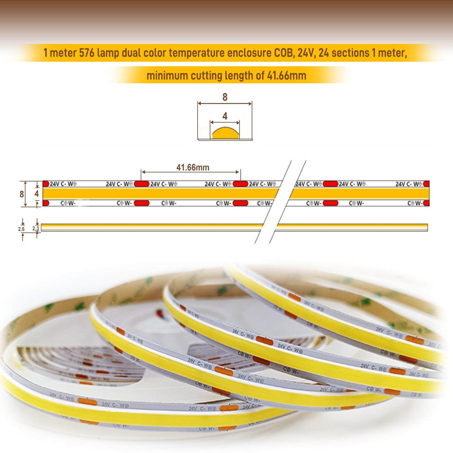 Pandery Cob Led Strip Light Cct Dimmable Strips Light 2700K-6500K 50Ft/15M 8Mm Wide Cri90+ 24V Led Strips Kit With Bluetooth App Control/Music Mode For Bedroom Kitchen Diy Lighting