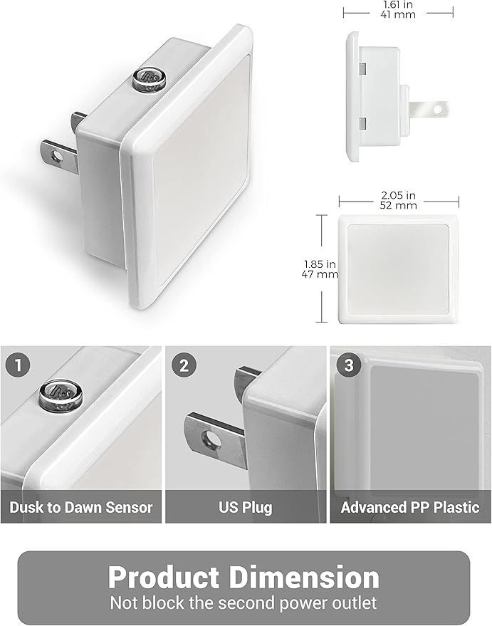 LED Night Light, JandCase Night Light Plug into Wall with Light Sensors[4 Pack], 5000K Daylight, Small Nightlight for Kids Bathroom,Hallway,Dinning Room,Kitchen