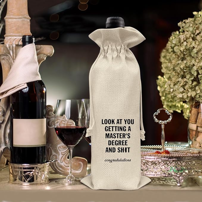 HOIJAUMAI Masters Degree Graduation Gifts Masters Graduation Gift Graduation Wine Bag Master's Degree Wine Gift Bags