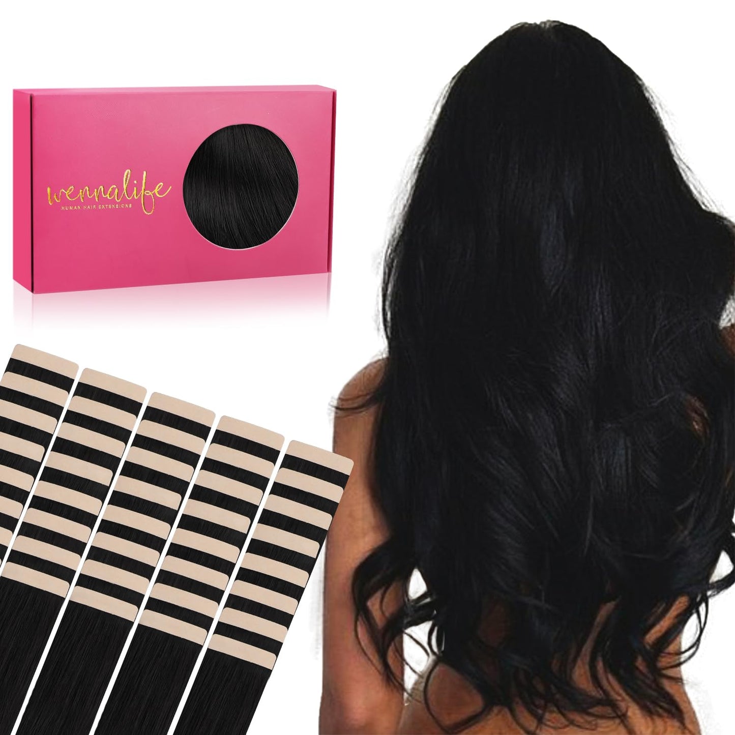 WENNALIFE Tape in Hair Extensions Human Hair, 40pcs 120g 26 inch Auburn Ginger Hair Extensions Real Human Hair Straight Tape in