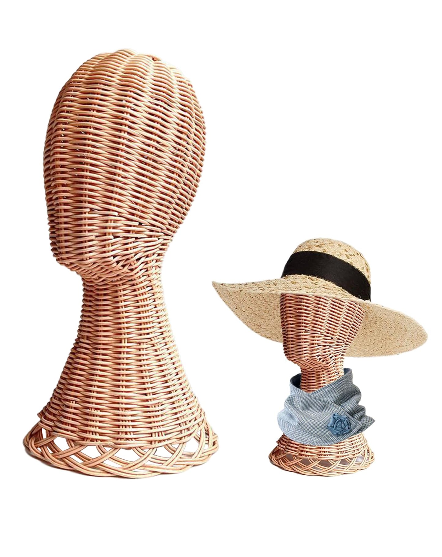 CHADWICK Mannequin Head Stand, Rattan Wig Stand, Hat & Wig Display Holder, Handmade Wicker Wig Head Stand, Vine Woven Hat Stands