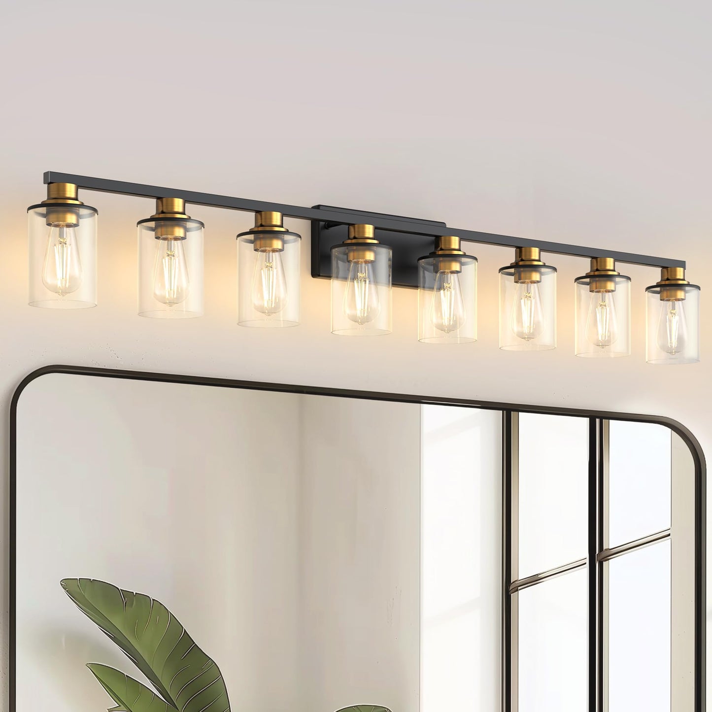 Doresshop 55 Inch Bathroom Light Fixtures  8-Light Black And Gold Bathroom Lighting Fixtures Over Mirror With Glass Shade  Modern Vanity Lights For Hallway Bedroom