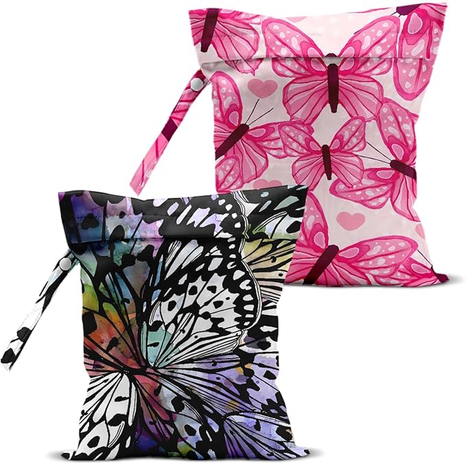Butterfly Gifts for Women, 2Pcs Butterfly Print Wet Bags, Wet Dry Bag Reusable Zipper Pouch for Swimsuit, Diapers, Beach, Dirty Yoga Gym Clothes, Toiletries, Waterproof Birthday Gifts