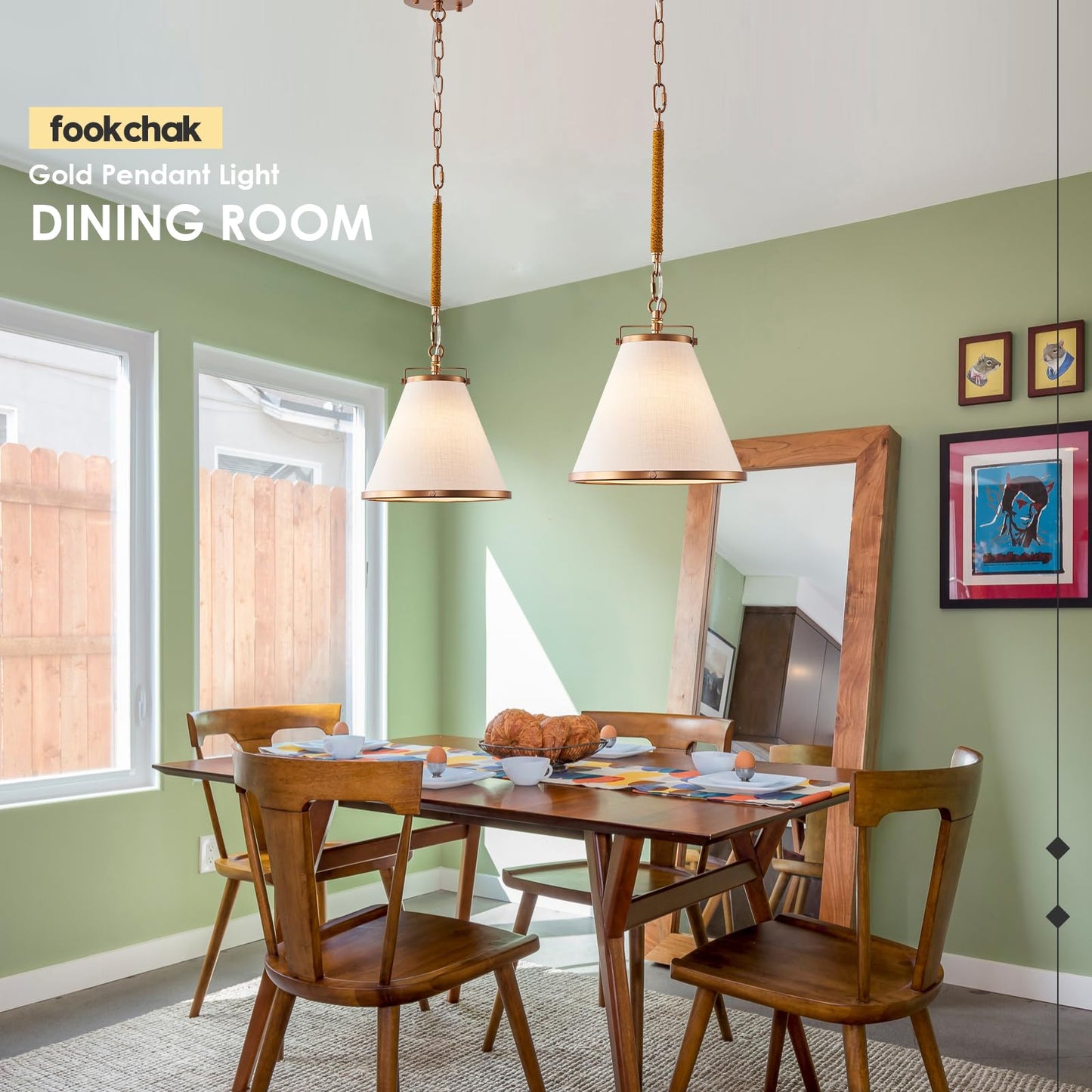 Fookchak 3-Pack Vintage Brass Kitchen Pendant Lighting Over Island White Linen Pendant Light 10In Copper Pendant Lighting With Hemp Rope Rod Entryway Ceiling Hanging Light For Dining Room
