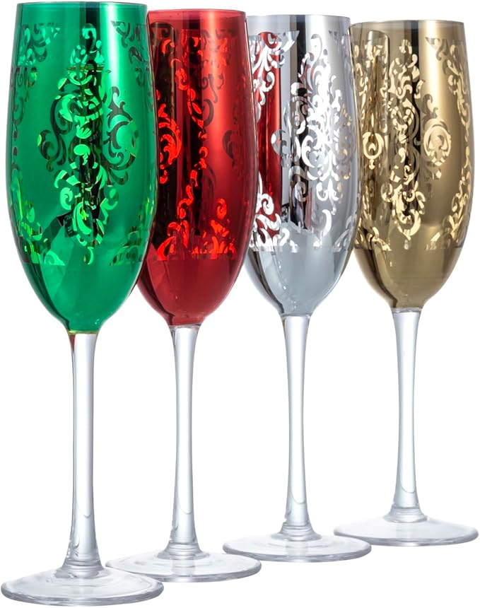 MyGift Modern Stemmed Rose Gold Champagne Flute Set of 6, Bridesmaid and Wedding Toasting Glasses, Prosecco Wine Glass, Mi...