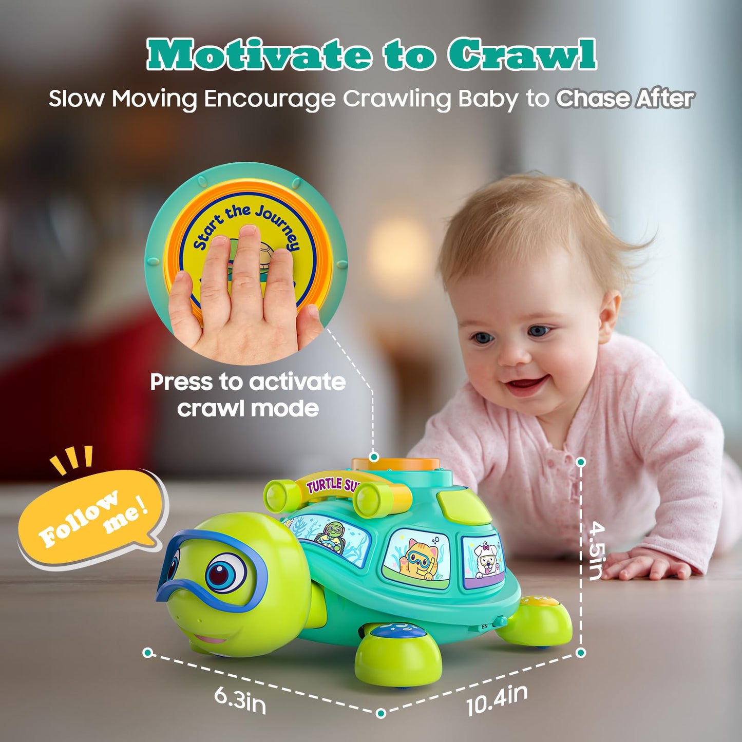Zardali Baby Toys 6-12 Months, Musical Turtle Infant Light up Developmental Toy for 3-6 4 5 7 8 9 10 Month, 9-12-18 Months Baby Boy Girl Gift Present, Educational Bilingual Crawling Tummy Time Toy