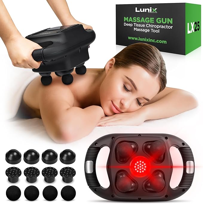 Lunix LX25 4-Head FSA Deep Tissue Massage Gun with Red & Near Infrared Light (660nm & 850nm), Handheld Electric Percussion...
