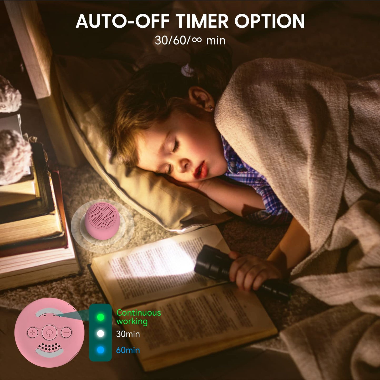 Babelio White Noise Sound Machine for Adults Kids Baby, Mini, 15 Non-looping Sounds, Timer, Memory Function, Easy to Pocket and Travel Pink