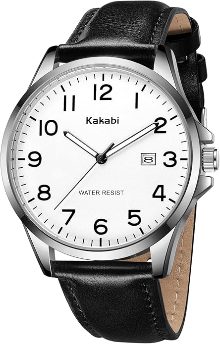 Kakabi Watch for Men, Fashion Minimalist Wrist Watch Waterproof Quartz Analog Date with Leather Strap