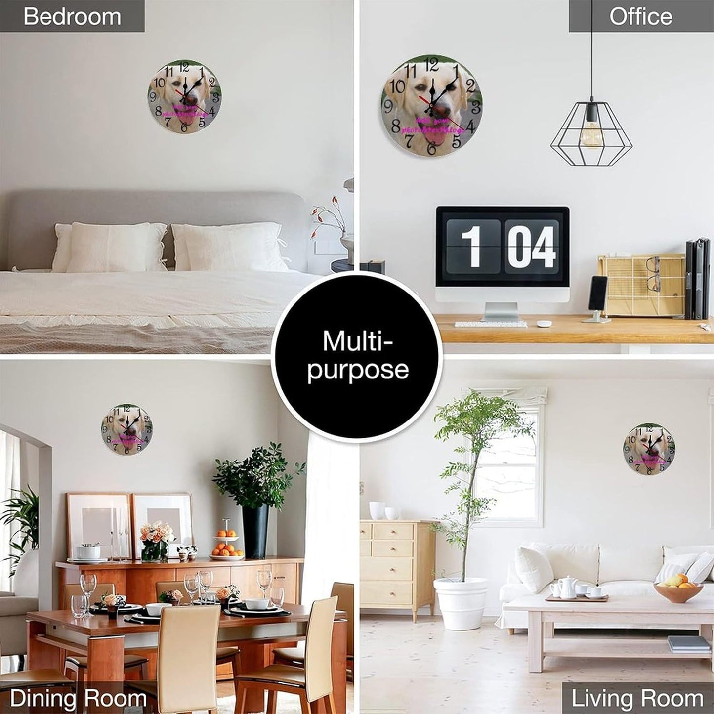 Custom Wall Clock,Personalized Wood Clock add Your Photo/Text,Customizable Silent Round Decoration for Kitchen Bathroom 23.6inch style2