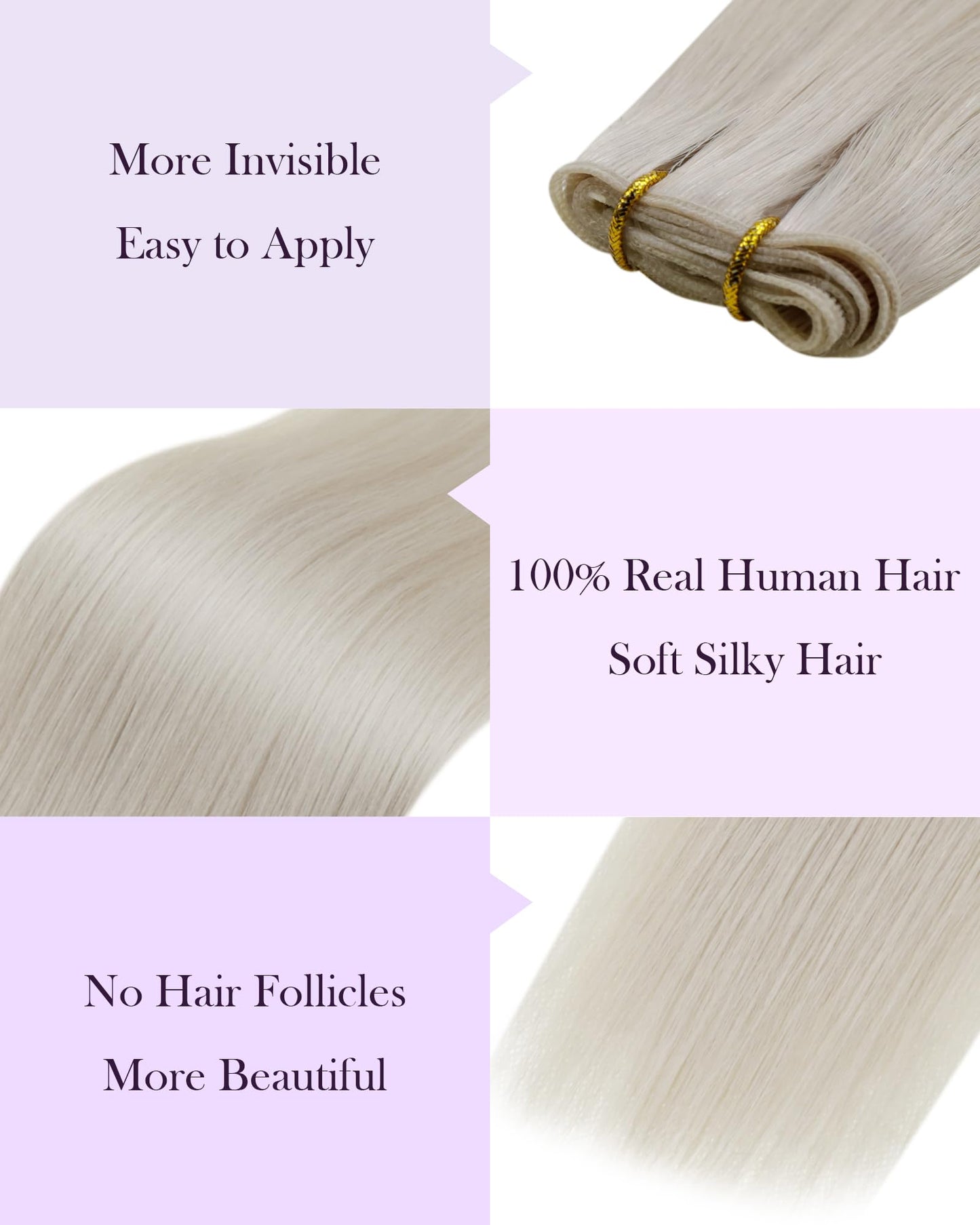 LaaVoo Hand Tied Weft Hiar Extensions Human Hair Blonde Sew in Hair Extensions Real Human Hair Platinum Blonde Genius Weft Exten
