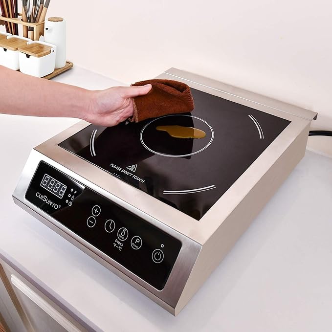 Commercial Induction Countertop Burner 3500W Professional Portable 240V Induction Cooktop 10 Power Levels with 12 Timer Settings 140-465°F and LCD Screen Stainless Steel Electric Stove