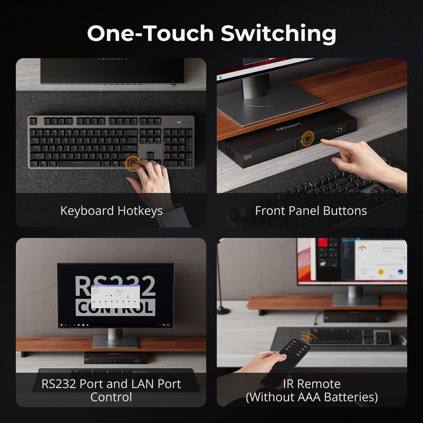 TESmart USB 3.0 HDMI KVM Switch 8 Port 4K@60Hz, 8X1 Rackmount KVM Enterprise-Grade EDID Emulator | Hotkey Switch | RS232 | LAN Port | IR Remote | IP Control | Auto Scan | with 8 Pcs 5ft KVM Cable