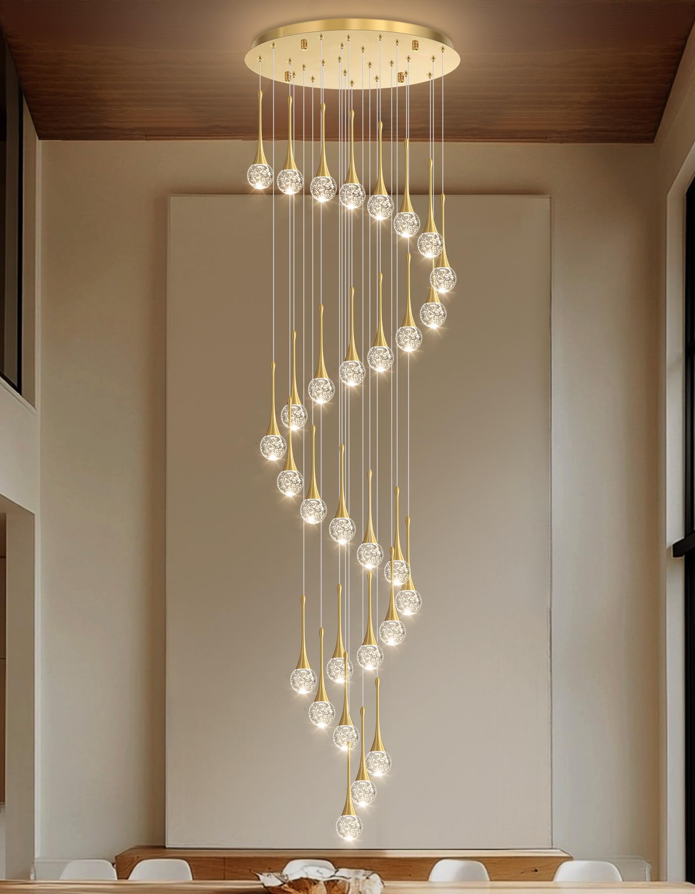 30 Light Modern Glam Crystal Chandelier For High Ceiling Led Dimmable Ceiling Pendant Light Staircase Foyer Enterway Living Room Chandelier Lighting Antique Gold