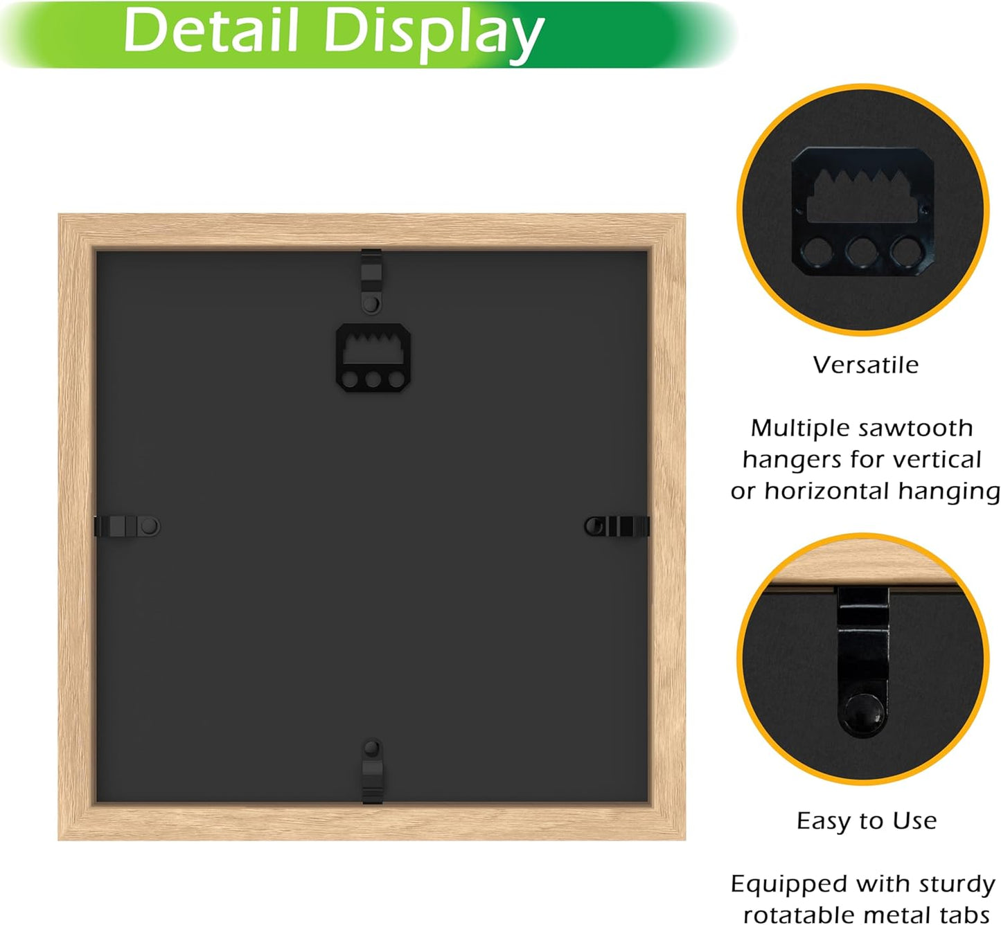FrameWorks 8” x 8” Natural Oak Wooden Shadow Box Frame – Display Case with Soft Felt Back, Memory Box with Tempered Glass, Display Box with Elegant White Ball Push Pins, Wooden Flower Box