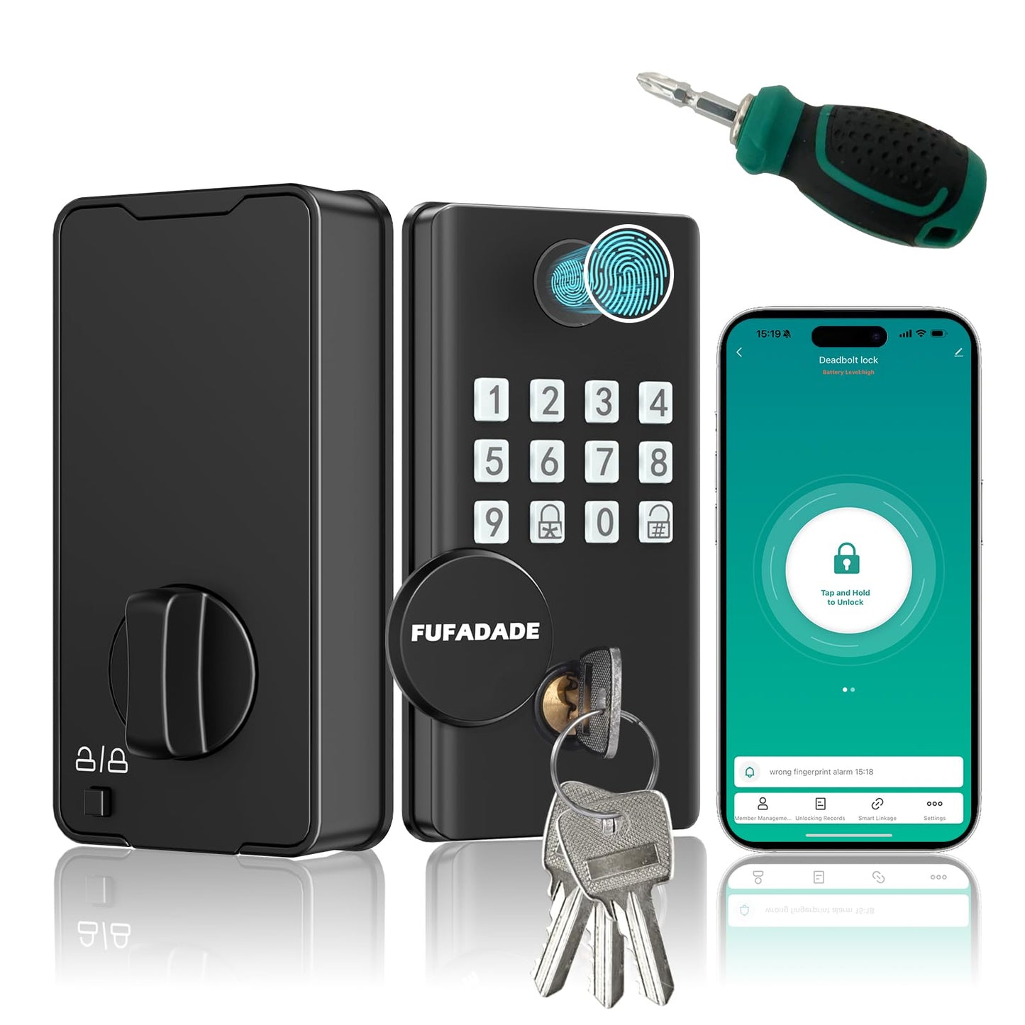 Electronic Door Lock - Upgraded Keyless Entry Door Lock with Keypad Deadbolt and 4 Keys - Digital Smart Locks for Front Door - Auto Lock - IP65 - High Security - Easy Install - Includes a Screwdriver