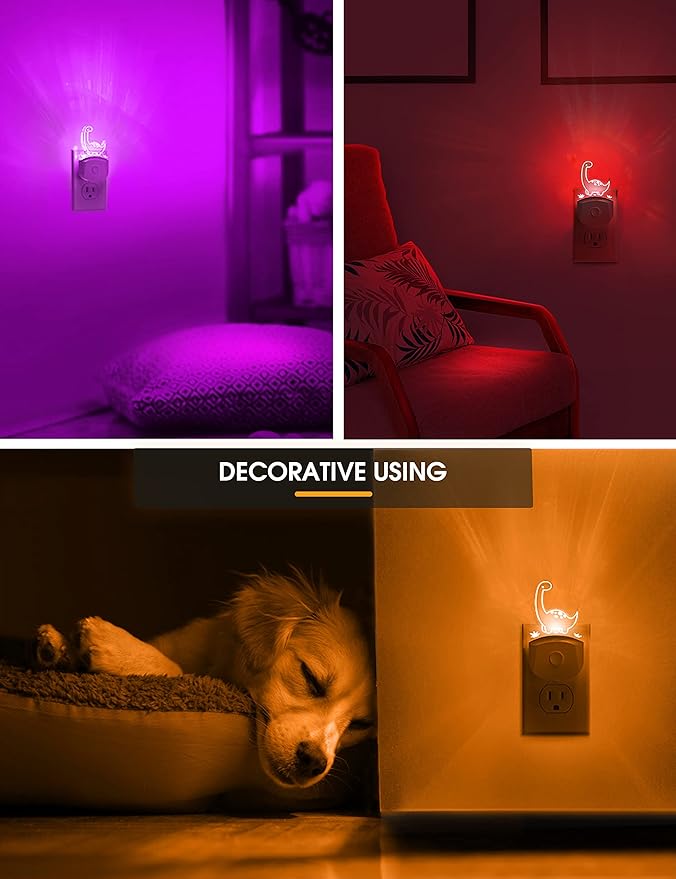 LOHAS Dinosaur Night Light for Boys, Kids Nightlight Plug in, Dusk to Dawn, LED Nursery Night Lights Plug into Wall, 3 Lighting Modes, Color Changing, RGB+Soft White 3000K, for Children, Bedroom Décor