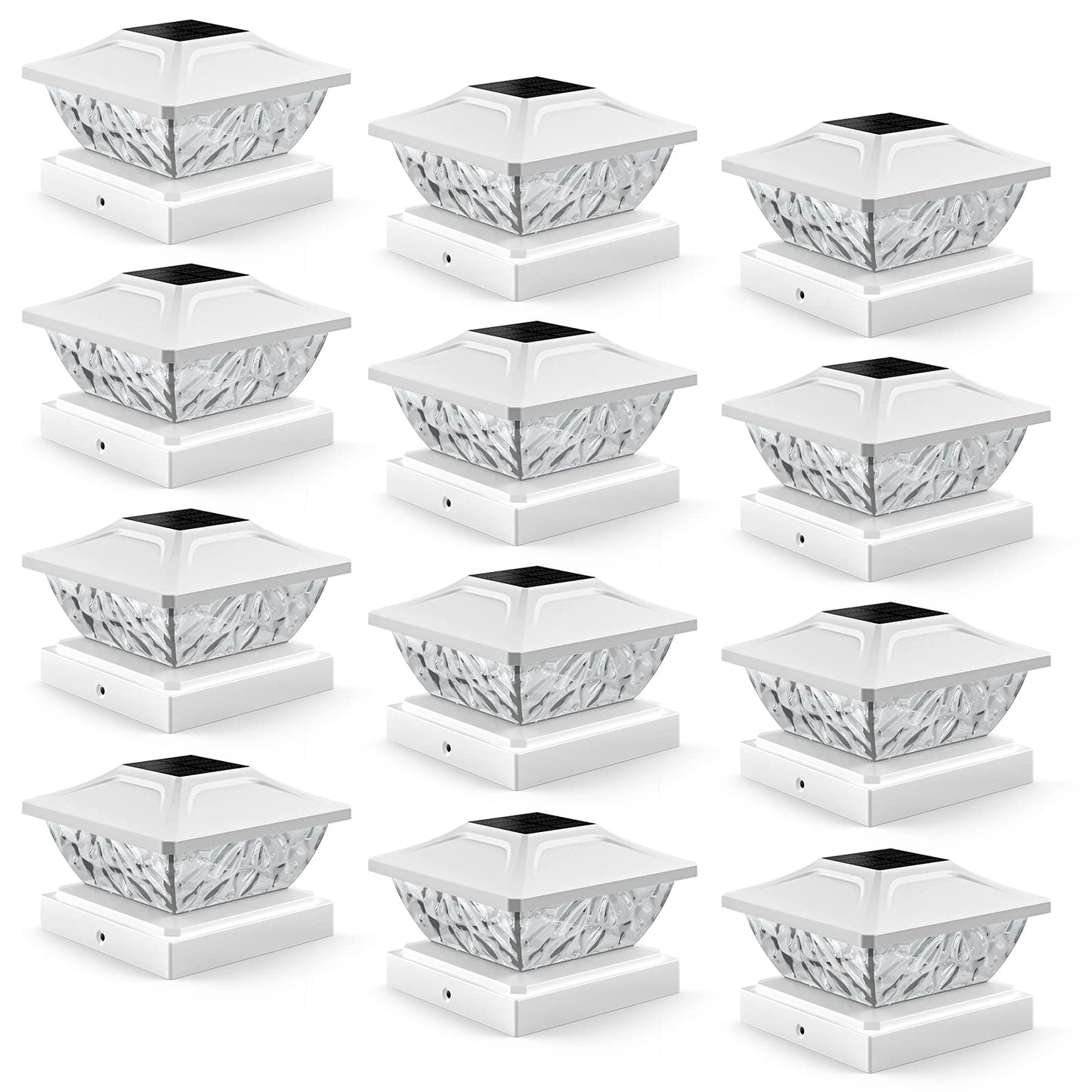 ENSLI Solar Post Cap Lights, 12 Pack, Waterproof, 2 Modes, Fits 4x4, 4.5x4.5, 5x5 Posts, White,