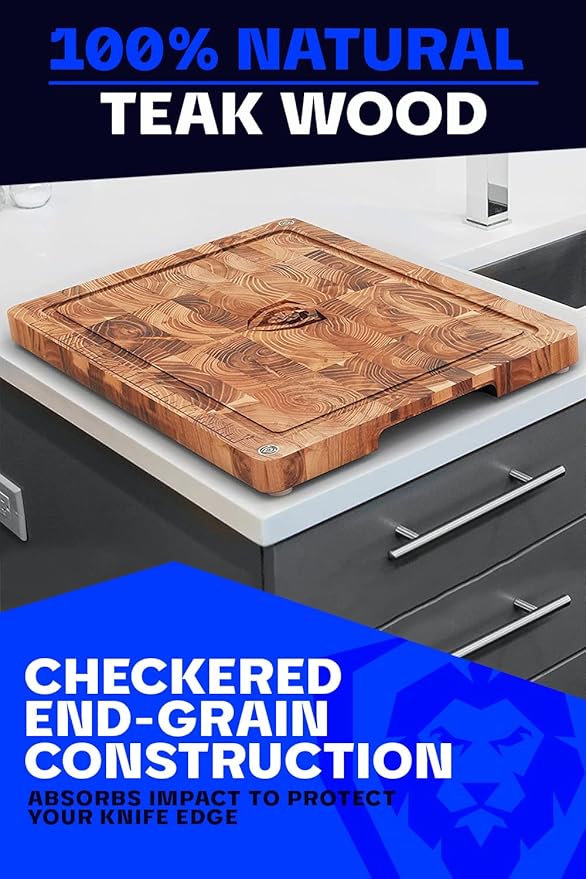 Dalstrong Teak Wood Cutting Board - 15" x 12" Medium Size - Tight Wood Grain-Laser-Engraved Measurements & Juice Groove - Kitchen Chopping Board-Serving-Large Cutting Boards