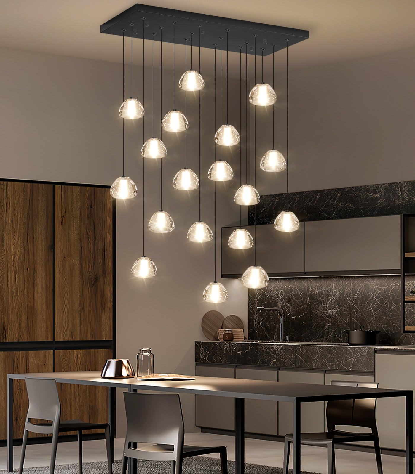 Dolria Crystal Rectangular Chandeliers For Living Room Dining Room Light Led Pendant Lights Fixtures Lighting Chandelier For Foyer Entrance Black