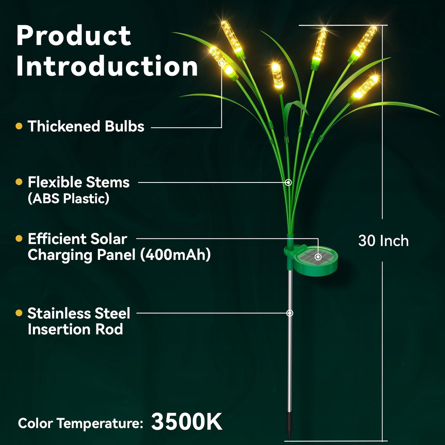 TopVelo Solar Garden Light, 30in Reeds with 36 Bulbs, IP65 Waterproof, 6 Packs Warm White, ABS Plastic, Gold