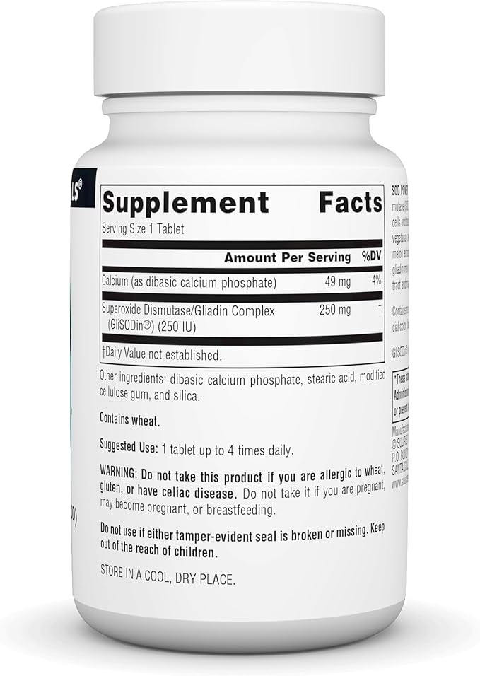 Source Naturals SOD Power As Glisodin Superoxide Dismutase Nutricosmetic Supplement 250mg - 60 Tablets