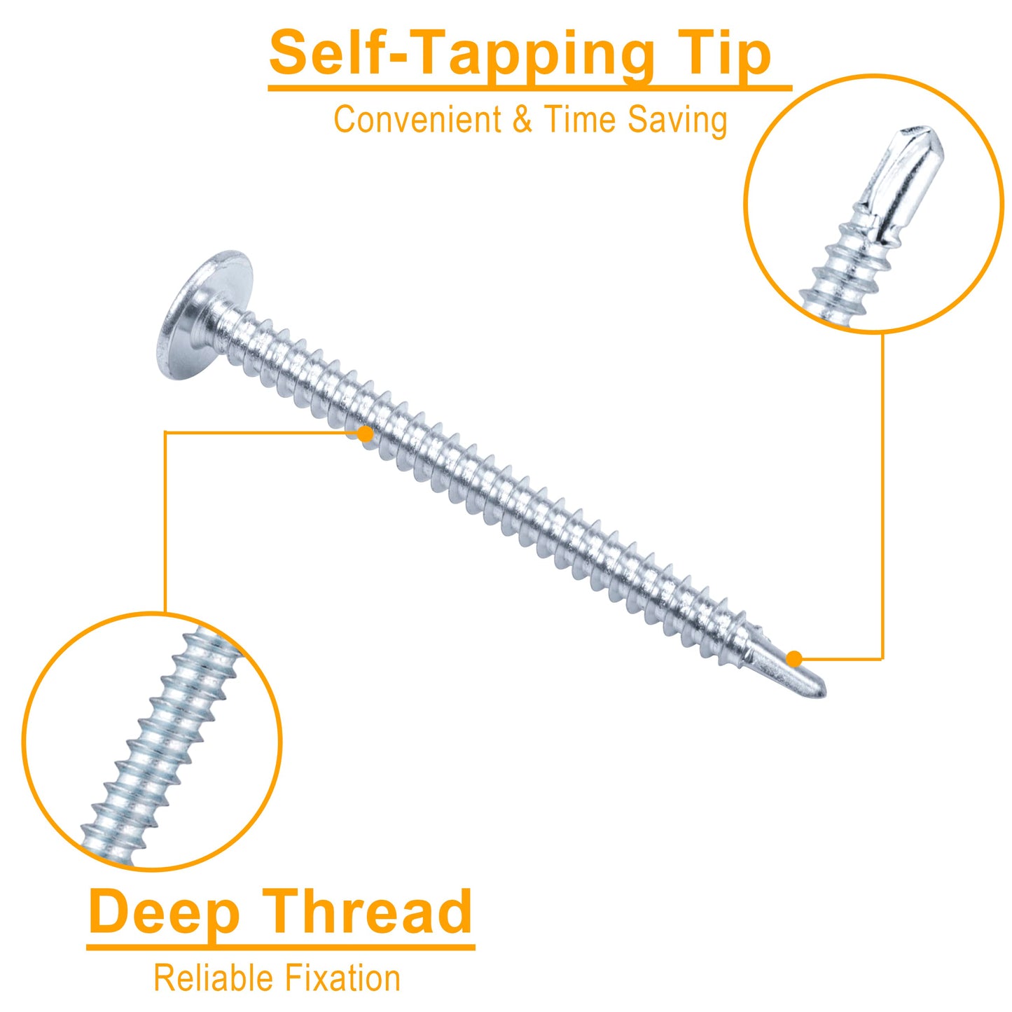 KURUI Self Tapping Screws Assortment Kit, #8 sheet metal screws for Metal Wood & plastic, 125Pcs Galvanized Phillips Truss Head Self Drilling Screws in 5 Sizes (1/2, 3/4, 1-1/4, 1in, 2in)
