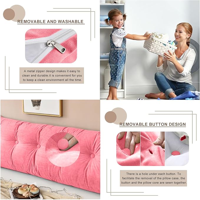 Large Triangular Headboard Pillows Long Backrest Positioning Support Bolster Cushion for Daybed Fluffy Quality Plush Body Wedge Pillow with Removable Cover(Pink -Twin/Twin XL-39x8x20 in)
