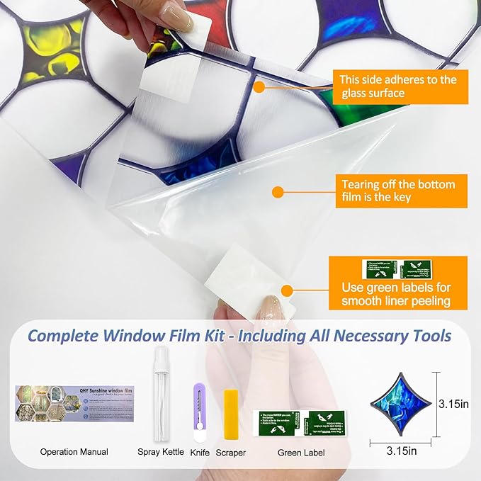 Stained Glass Window Film - Non-Adhesive Colorful Privacy Film | Privacy Protection, Reusable & Renter Friendly | Perfect for Bedroom/Bathroom Room Decor (Frosted Mosaic, 35.4 X 78.7 in)