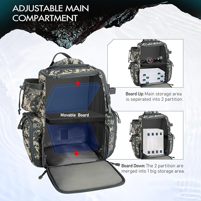 Piscifun Fishing Tackle Backpack with 4 Trays, Large Outdoor Storage Tackle Bag with Protective Rain Cover for Fishing Gear