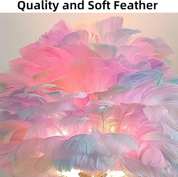 ZYLEIESENBAO Colorful Feather Lamp Creative Teen Feather Table Lamp Romantic Cute Girl Bedside Lamp Nightstand Light Pretty Fluffy Desk Lamp for Wedding Deco Bedroom Living Room Entryway Hotel