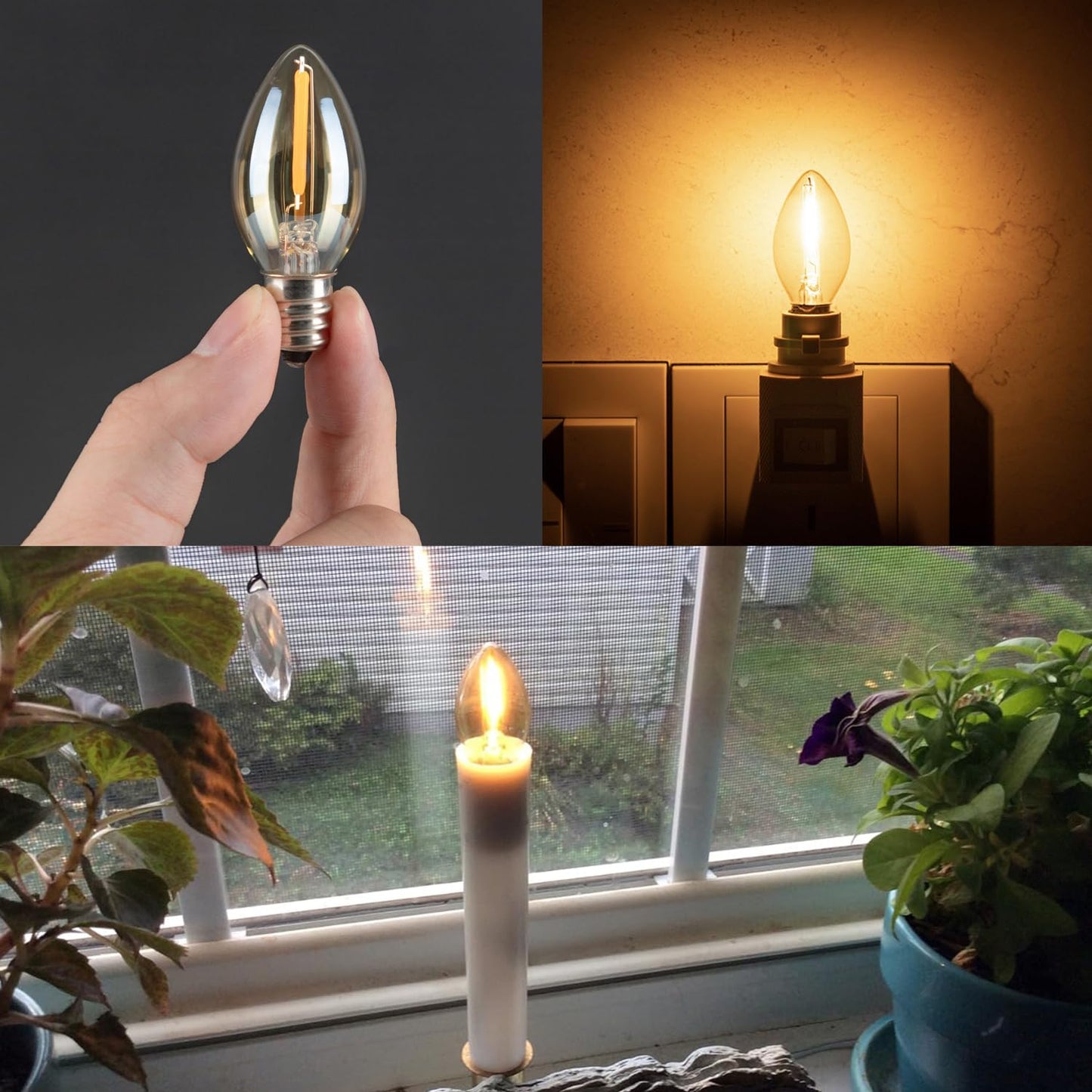 Sphoon C7 LED Bulb Pack of 5, 0.5W Nightlight Candle Bulb, Amber Glass 2200K, E12 Candelabra Base, Ultra Warm White