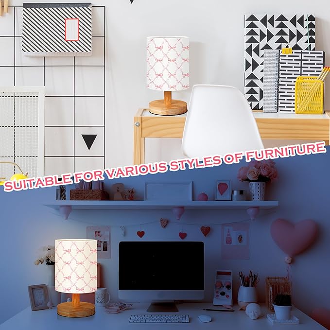 VIHOSE Bowknot Kids Table Lamp for Bedroom Kids Bedside Lamp with Linen Wooden Nightstand Cartoon Nursery Lampshade for Girls Boys Living Room